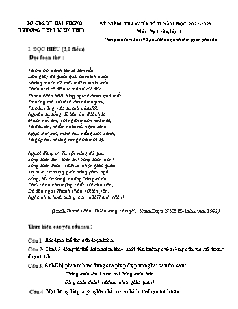 Đề kiểm tra giữa học kì II Ngữ văn 11 - Năm học 2022-2023 - Trường THPT Kiến Thụy (Có đáp án + Ma trận)