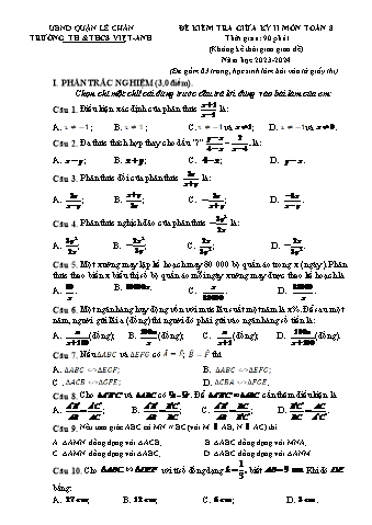 Đề kiểm tra giữa học kì II Toán 8 - Năm học 2023-2024 - Trường TH&THCS Việt-Anh (Có đáp án)