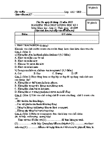 Đề kiểm tra học kì I Khoa học 4 - Năm học 2023-2024 - Trường TH&THCS Việt-Anh (Có đáp án + Ma trận)
