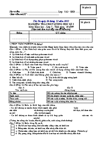 Đề kiểm tra học kì I Khoa học 5 - Năm học 2023-2024 - Trường TH&THCS Việt-Anh (Có đáp án + Ma trận)