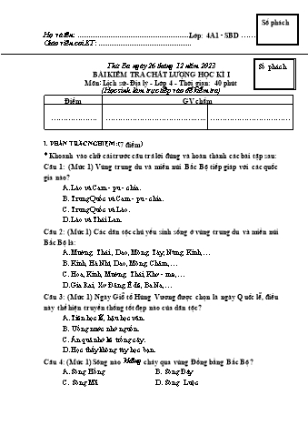 Đề kiểm tra học kì I Lịch sử và Địa lí 4 - Năm học 2023-2024 - Trường TH&THCS Việt-Anh (Có đáp án + Ma trận)