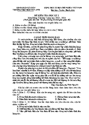 Đề kiểm tra học kì I Tiếng Việt 5 - Năm học 2023-2024 - Trường TH&THCS Việt-Anh (Có đáp án + Ma trận)