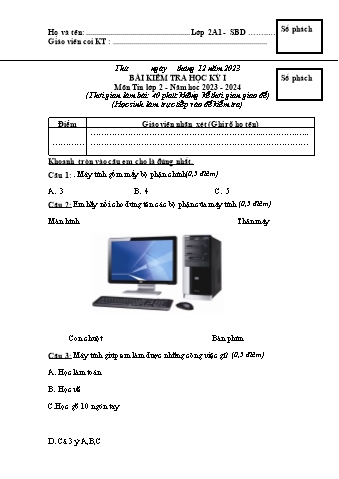 Đề kiểm tra học kì I Tin học 2 - Năm học 2023-2024 - Trường TH&THCS Việt-Anh (Có đáp án + Ma trận)