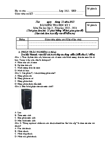 Đề kiểm tra học kì I Tin học 3 - Năm học 2023-2024 - Trường TH&THCS Việt-Anh (Có đáp án + Ma trận)