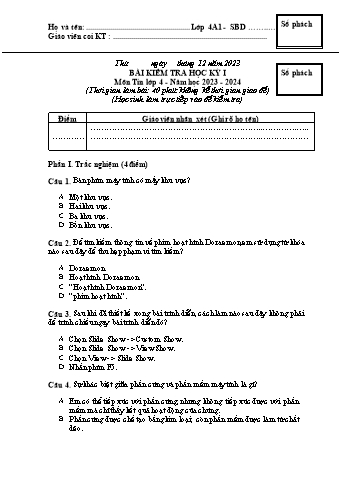 Đề kiểm tra học kì I Tin học 4 - Năm học 2023-2024 - Trường TH&THCS Việt-Anh (Có đáp án + Ma trận)
