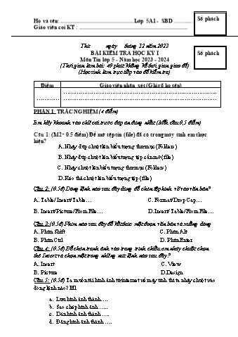 Đề kiểm tra học kì I Tin học 5 - Năm học 2023-2024 - Trường TH&THCS Việt-Anh (Có đáp án + Ma trận)