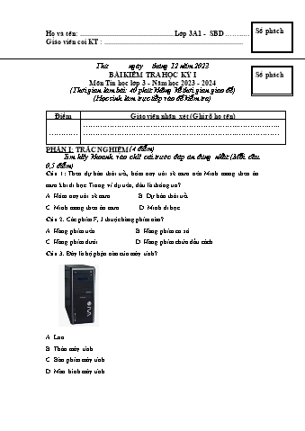 Đề kiểm tra học kì I Tin học Lớp 3 - Năm học 2023-2024 - Trường TH&THCS Việt-Anh (Có đáp án + Ma trận)