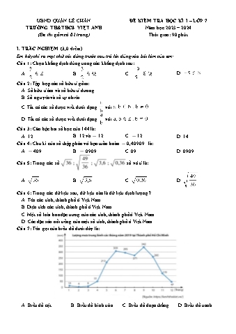 Đề kiểm tra học kì I Toán 7 - Năm học 2023-2024 - Trường TH&THCS Việt-Anh (Có đáp án)