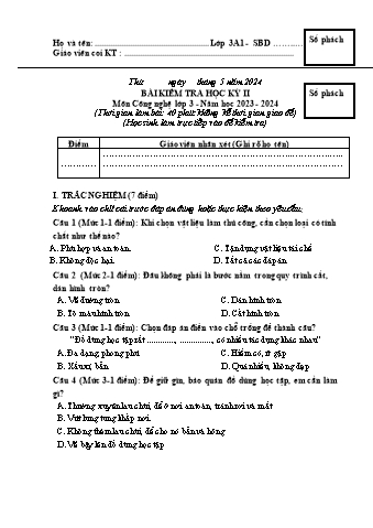 Đề kiểm tra học kì II Công nghệ 3 - Năm học 2023-2024 - Trường TH&THCS Việt-Anh (Có đáp án + Ma trận)