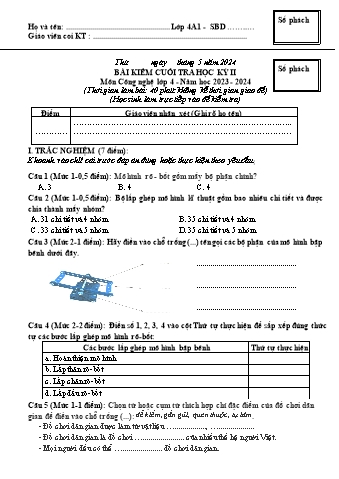 Đề kiểm tra học kì II Công nghệ 4 - Năm học 2023-2024 - Trường TH&THCS Việt-Anh (Có đáp án + Ma trận)