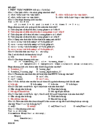 Đề kiểm tra học kì II Tin học 11 (Có đáp án + Ma trận)