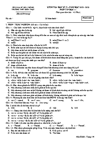Đề kiểm tra học kì II Tin học 11 - Mã đề 002 - Năm học 2022-2023 - Trường THPT Kiến Thụy (Có đáp án + Ma trận)