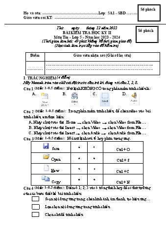 Đề kiểm tra học kì II Tin học 5 - Năm học 2023-2024 - Trường TH&THCS Việt-Anh (Có đáp án + Ma trận)