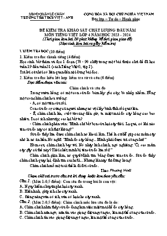 Đề kiểm tra KSCL đầu năm Tiếng Việt 4 - Năm học 2023-2024 - Trường TH&THCS Việt-Anh (Có đáp án + Ma trận)