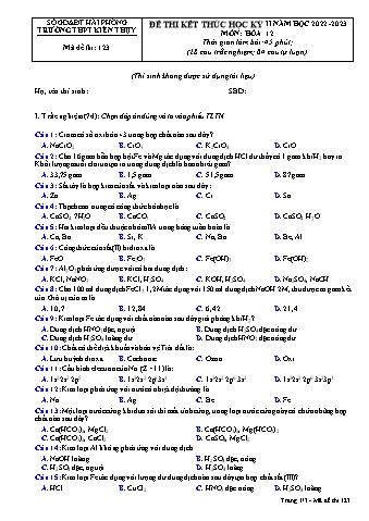 Đề thi cuối học kì II Hóa học 12 - Mã đề 123 - Năm học 2022-2023 - Trường THPT Kiến Thụy (Có đáp án + Ma trận)