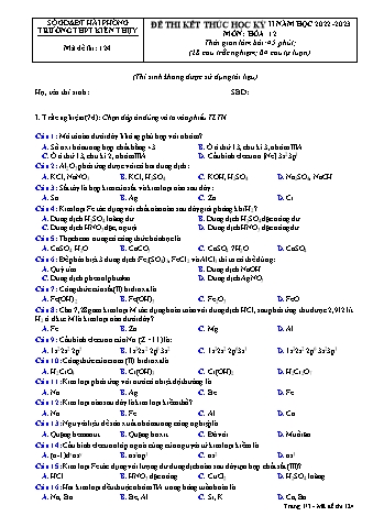 Đề thi cuối học kì II Hóa học 12 - Mã đề 124 - Năm học 2022-2023 - Trường THPT Kiến Thụy (Có đáp án + Ma trận)