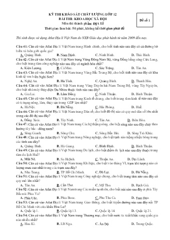Đề thi khảo sát chất lượng Địa lí 12 - Đề số 1 (Có đáp án)