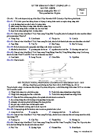 Đề thi khảo sát chất lượng Địa lí 12 - Mã đề 215 (Có đáp án)