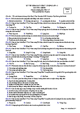 Đề thi khảo sát chất lượng Địa lí 12 - Mã đề 217 (Có đáp án)