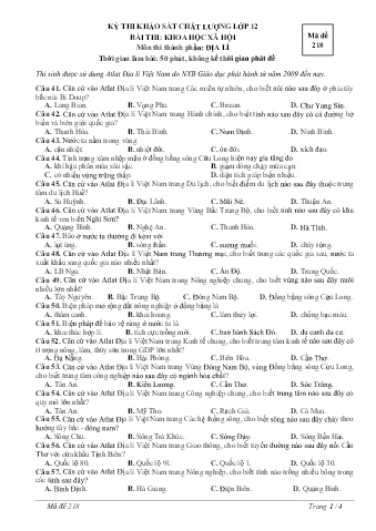 Đề thi khảo sát chất lượng Địa lí Lớp 12 - Mã đề 218 (Có đáp án)