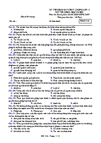Đề thi khảo sát chất lượng GDCD 12 - Mã đề 210 (Có đáp án)