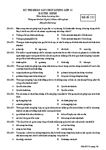 Đề thi khảo sát chất lượng GDCD 12 - Mã đề 212 (Có đáp án)