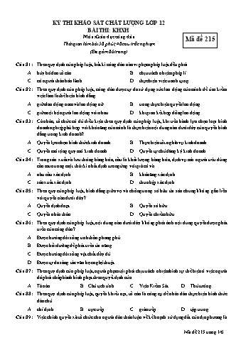 Đề thi khảo sát chất lượng GDCD 12 - Mã đề 215 (Có đáp án)