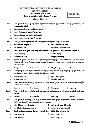 Đề thi khảo sát chất lượng GDCD 12 - Mã đề 216 (Có đáp án)