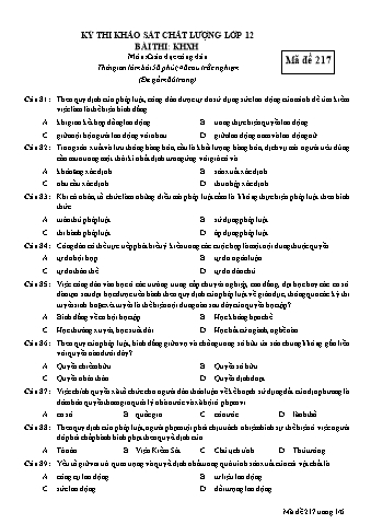 Đề thi khảo sát chất lượng GDCD 12 - Mã đề 217 (Có đáp án)