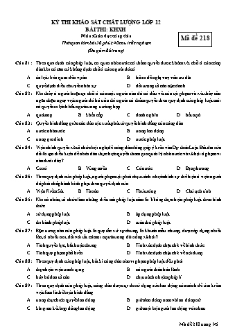 Đề thi khảo sát chất lượng GDCD 12 - Mã đề 218 (Có đáp án)