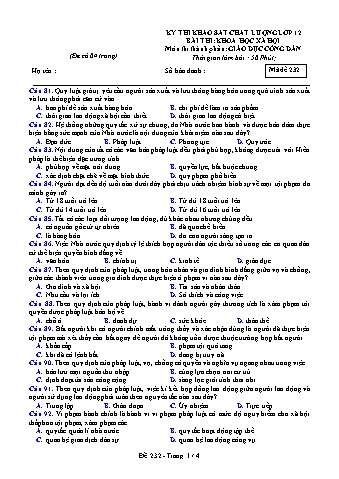 Đề thi khảo sát chất lượng GDCD 12 - Mã đề 232 (Có đáp án)