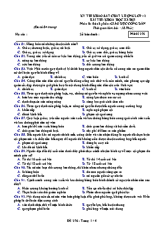 Đề thi khảo sát chất lượng GDCD 12 - Mã đề 276 (Có đáp án)