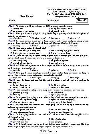 Đề thi khảo sát chất lượng GDCD 12 - Mã đề 287 (Có đáp án)