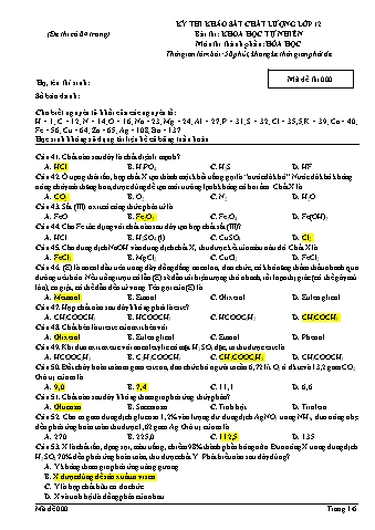 Đề thi khảo sát chất lượng Hóa học Lớp 12 (Có đáp án)
