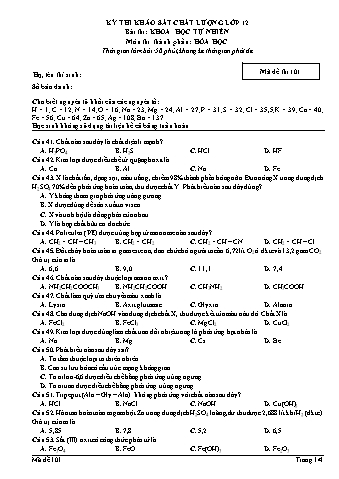 Đề thi khảo sát chất lượng Hóa học Lớp 12 - Mã đề 101 (Có đáp án)