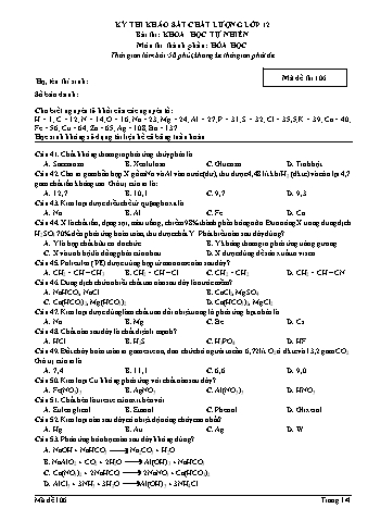 Đề thi khảo sát chất lượng Hóa học Lớp 12 - Mã đề 106 (Có đáp án)
