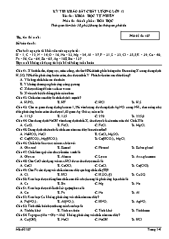 Đề thi khảo sát chất lượng Hóa học Lớp 12 - Mã đề 107 (Có đáp án)