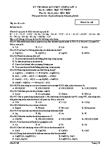 Đề thi khảo sát chất lượng Hóa học Lớp 12 - Mã đề 108 (Có đáp án)