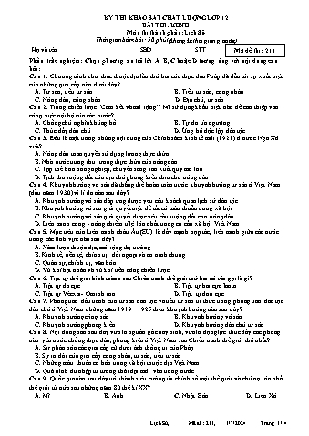 Đề thi khảo sát chất lượng Lịch sử 12 - Mã đề 211 - Năm học 2023-2024 (Có đáp án)