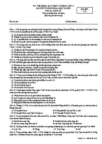 Đề thi khảo sát chất lượng Lịch sử 12 - Mã đề 216 (Có đáp án)