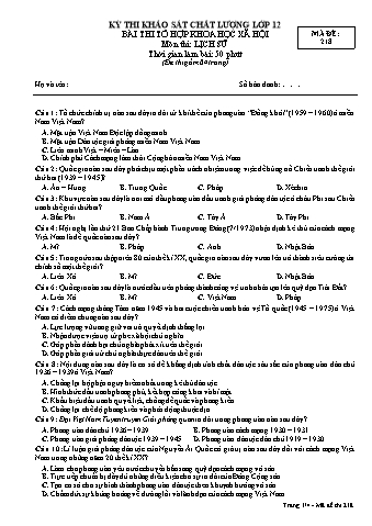 Đề thi khảo sát chất lượng Lịch sử 12 - Mã đề 218 (Có đáp án)