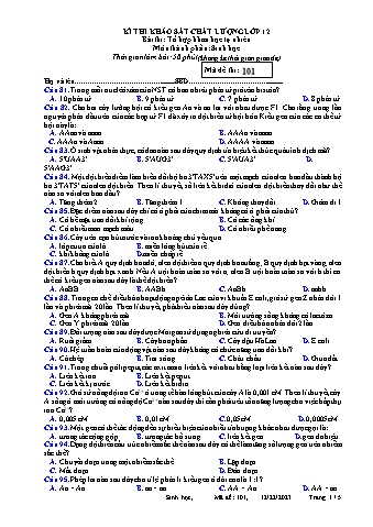 Đề thi khảo sát chất lượng Sinh học 12 - Mã đề 101 - Năm học 2023-2024 (Có đáp án)