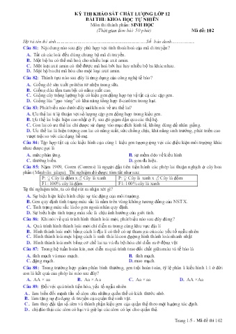 Đề thi khảo sát chất lượng Sinh học 12 - Mã đề 102 (Có đáp án + Ma trận)