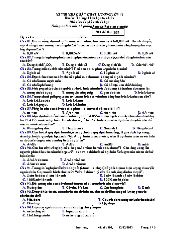 Đề thi khảo sát chất lượng Sinh học 12 - Mã đề 102 - Năm học 2023-2024 (Có đáp án)