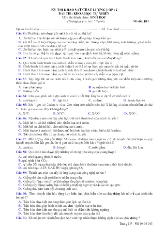 Đề thi khảo sát chất lượng Sinh học 12 - Mã đề 103 (Có đáp án + Ma trận)