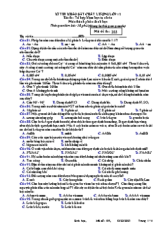 Đề thi khảo sát chất lượng Sinh học 12 - Mã đề 103 - Năm học 2023-2024 (Có đáp án)
