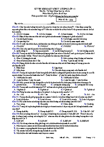 Đề thi khảo sát chất lượng Sinh học 12 - Mã đề 104 - Năm học 2023-2024 (Có đáp án)