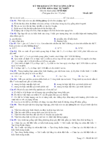 Đề thi khảo sát chất lượng Sinh học 12 - Mã đề 105 (Có đáp án + Ma trận)