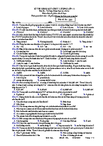 Đề thi khảo sát chất lượng Sinh học 12 - Mã đề 105 - Năm học 2023-2024 (Có đáp án)