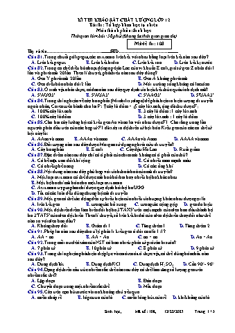 Đề thi khảo sát chất lượng Sinh học 12 - Mã đề 108 - Năm học 2023-2024 (Có đáp án)